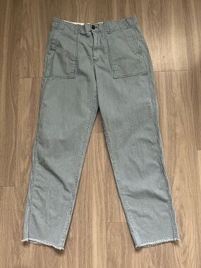 GAP Blue White Striped Straight Khaki Pants Size 6 Railroad Stripe Raw Hem